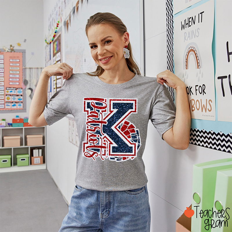 Personalized Mascot And Big Letter Teacher T-Shirt