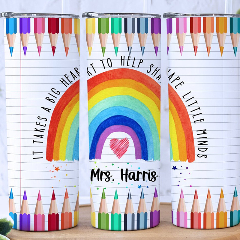 Personalized Rainbow Shape Little Minds Teacher Tumbler