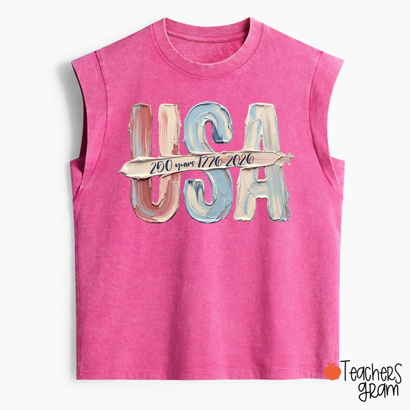 Watercolor USA 250 Years Teacher Washed Tank Top