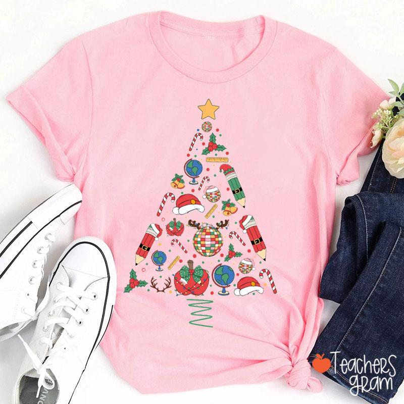 Christmas Vibe Stationary Tree Teacher T-shirt