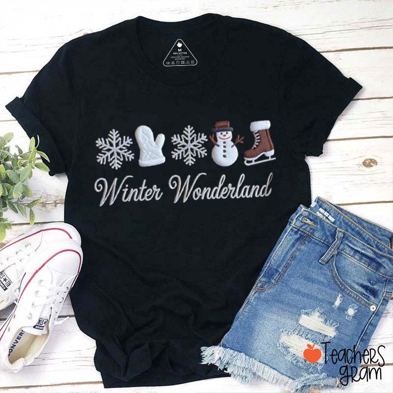 Faux Embroidery Winter Wonderland Teacher T-Shirt