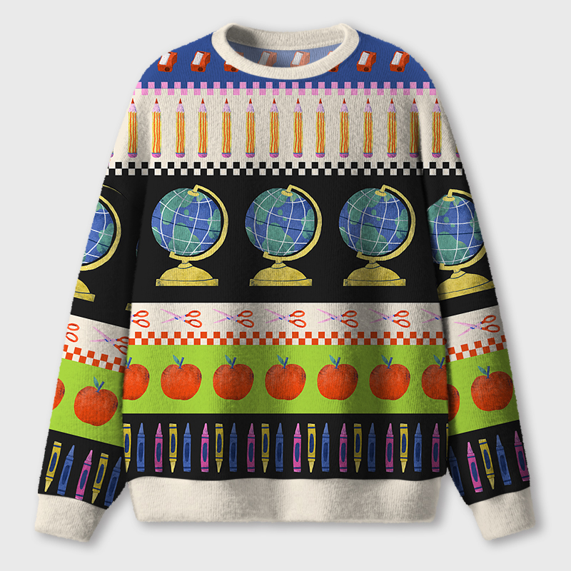 Stationery And School Life Teacher Ugly Fluffy Christmas Sweater