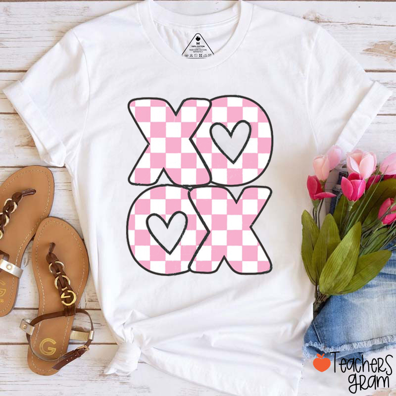 Pink Plaid XOXO Valentine Teacher T-Shirt