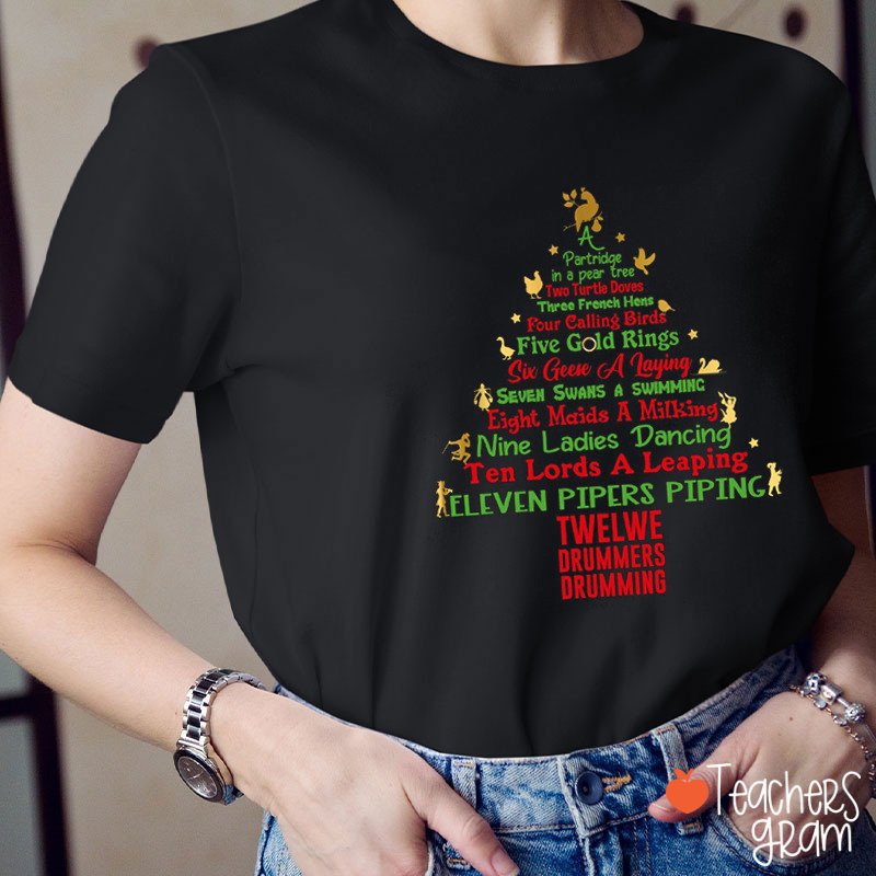 The Twelve Days Of Christmas Lyrics Teacher T-Shirt