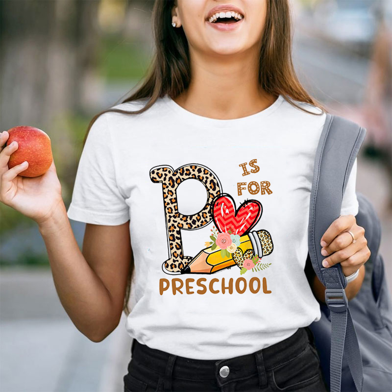 Personalized Grade Leopard Print Love Pencil Icon Teacher T-Shirt