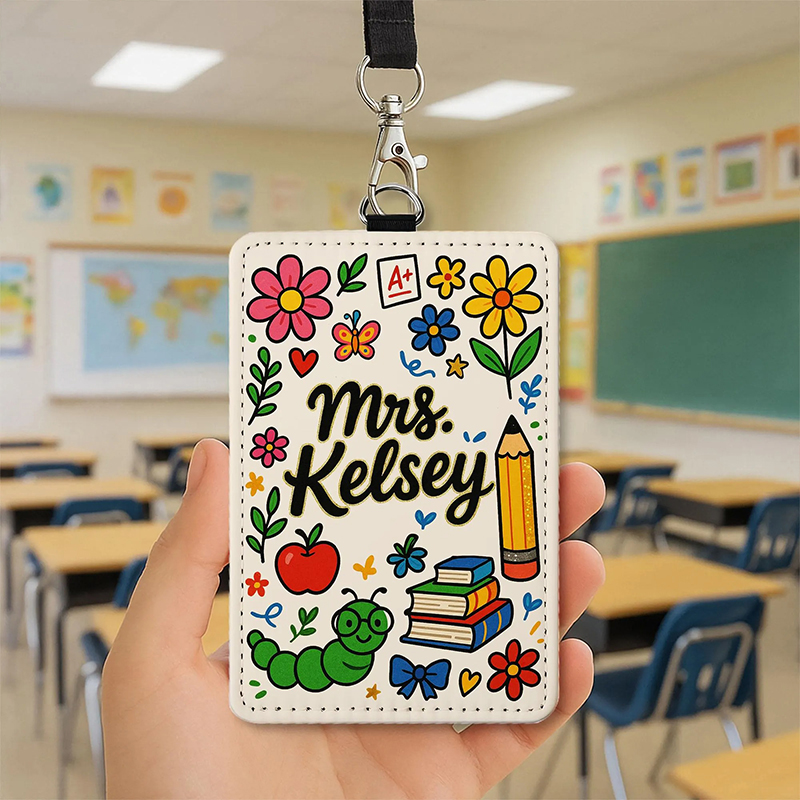 Personalized Name Flower Caterpillar Teacher Card Holder