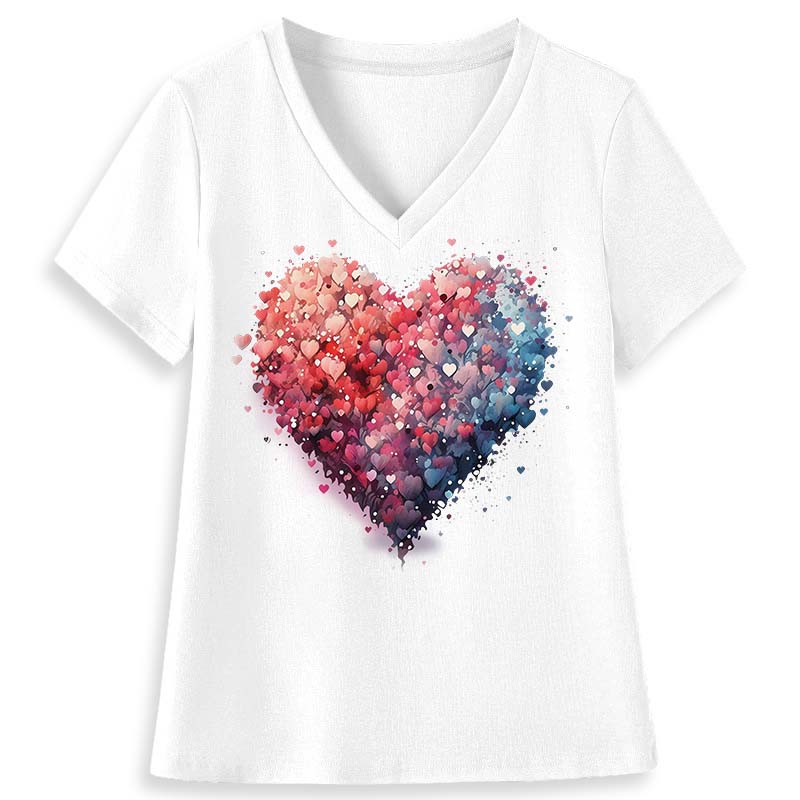 Bubble Heart Teacher Female V-Neck T-Shirt