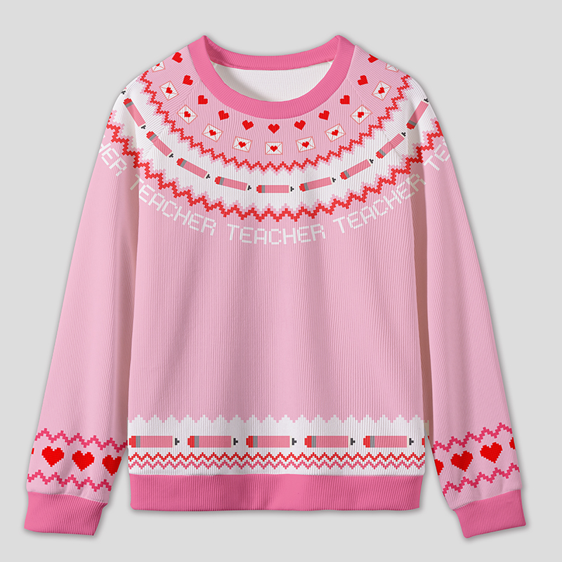 Heart Pencil Valentine Teacher Knit Sweatshirt