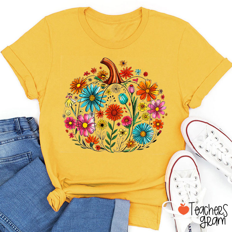 Floral Pumpkin Teacher T-Shirt