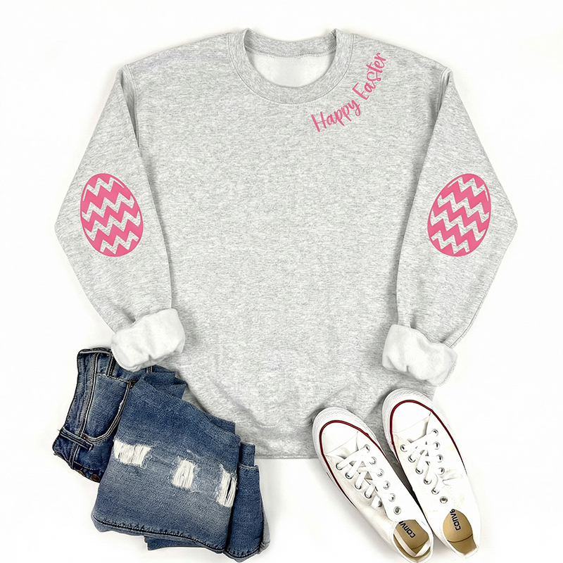 Happy Easter Teacher Sleeve Print Sweatshirt