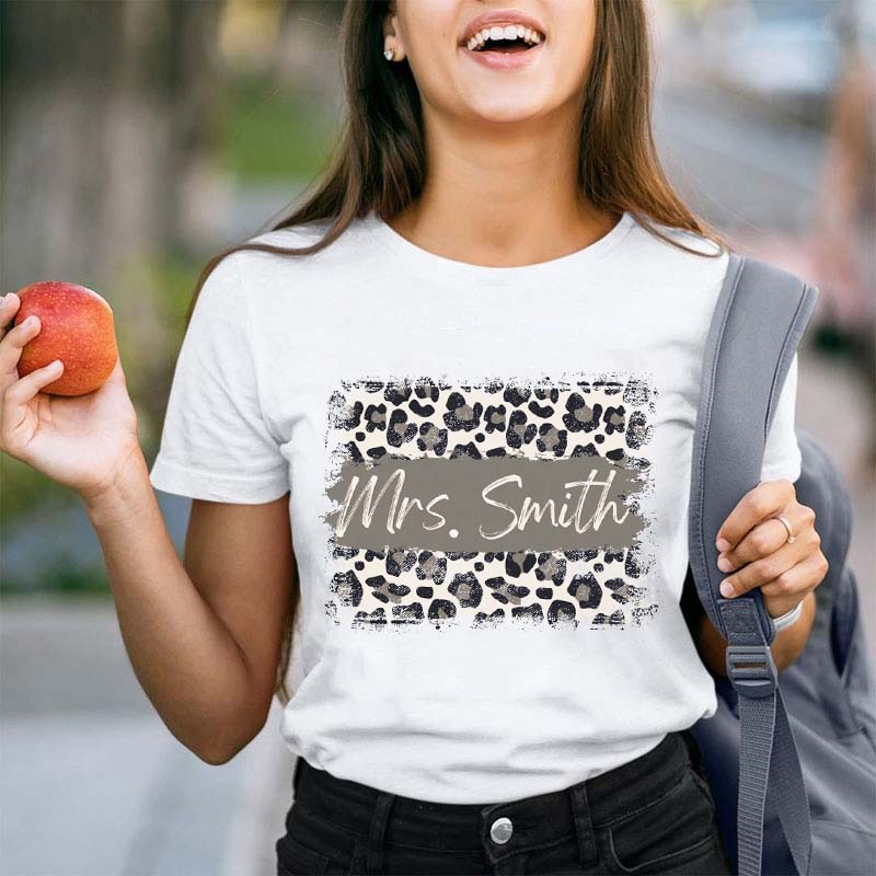Personalized Name Leopard Teacher T-Shirt