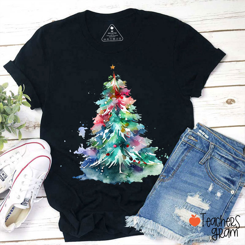 Oil Painted Christmas Tree Teacher T-Shirt