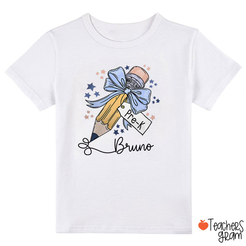 Personalized Name And Grade Pencil Bow Class T-Shirt