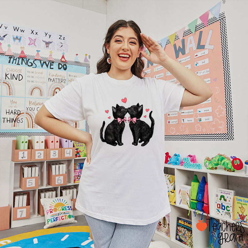Cute Black Cat Valentines Teacher T-Shirt