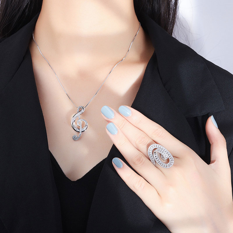 Musical Note Design Pendant Zircon Teacher Necklace