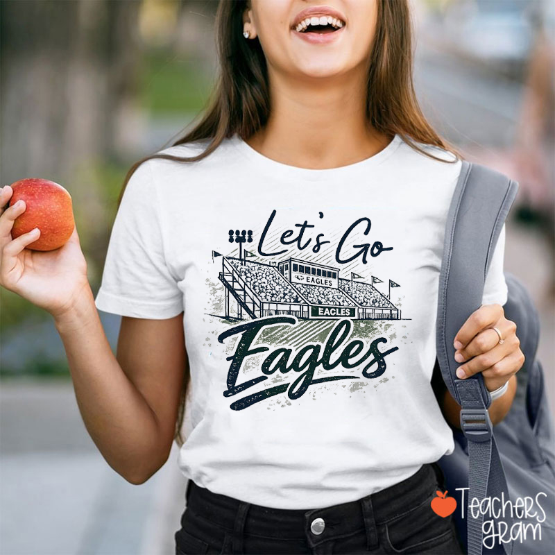 Personalized Mascot Name And Color Retro Stadium Let's Go Teacher T-Shirt