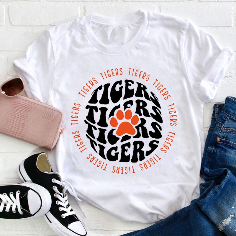 Personalized School Mascot And Paw 3D Design Teacher T-Shirt