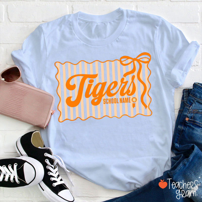Personalized Retro Stripe Cheer Team Teacher T-Shirt