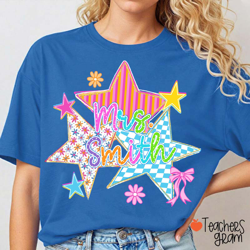 Personalized Name Preppy Star Teacher T-Shirt