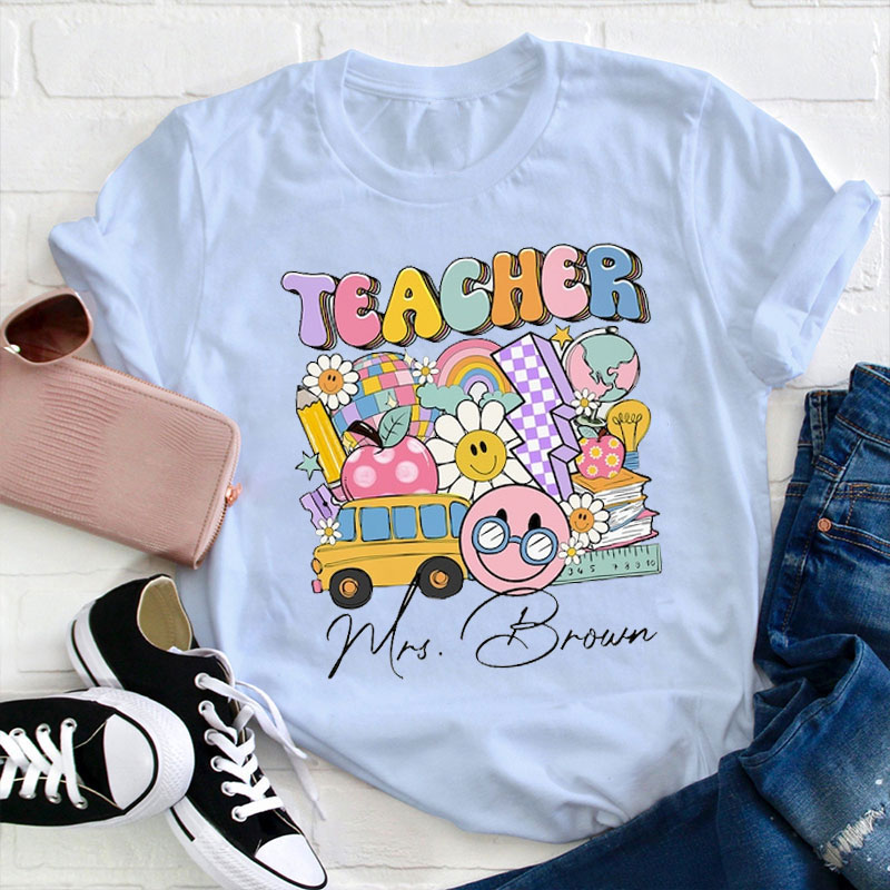 Personalized Name School Supplies Teacher T-Shirt
