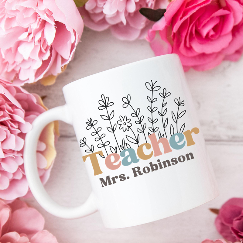 Personalised Name Wildflower Teacher Mug