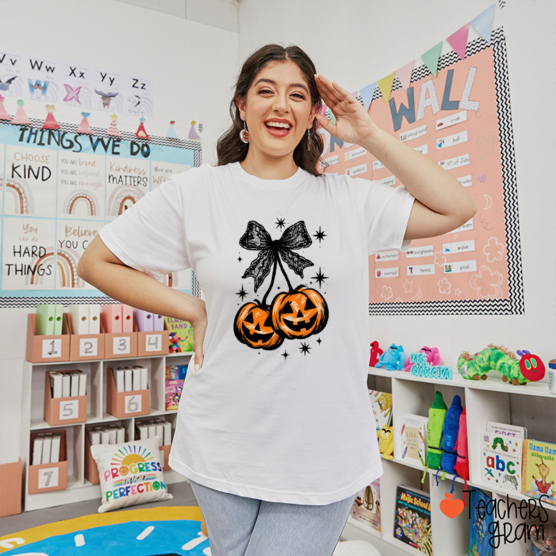 Lace Pumpkin Cherry Teacher T-Shirt