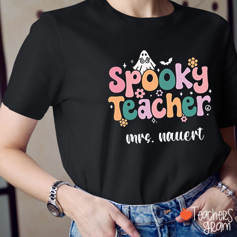 Personalized Name Spooky Teacher Cute Ghost Teacher T-Shirt