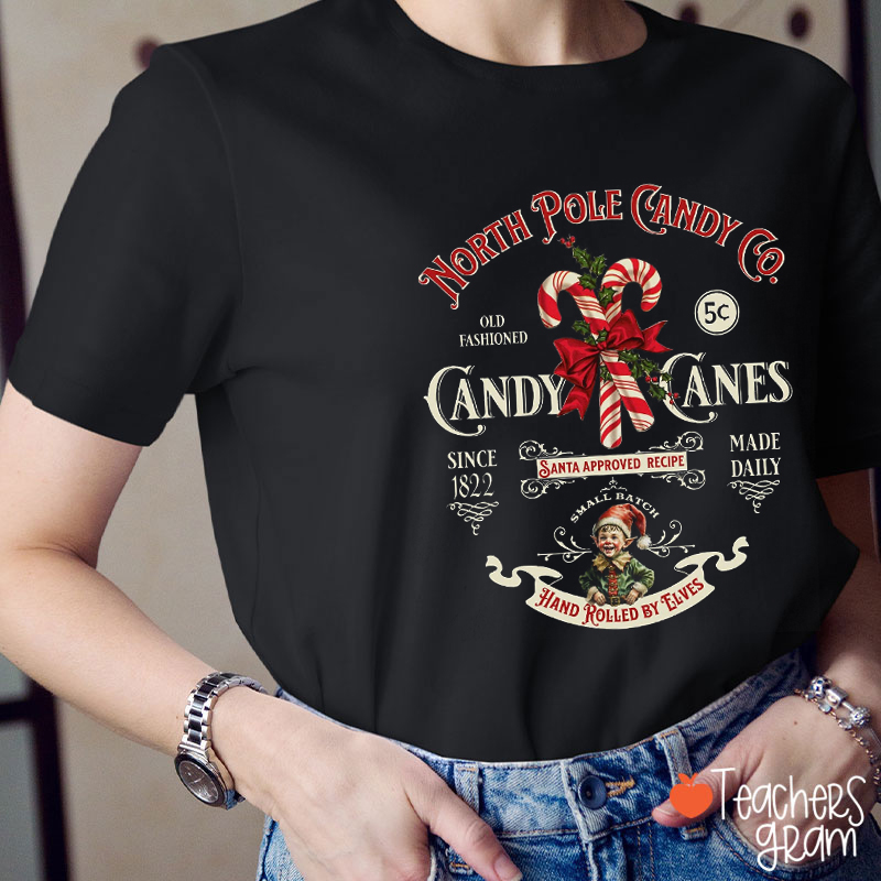North Pole Candy Co Candy Canes Teacher T-Shirt