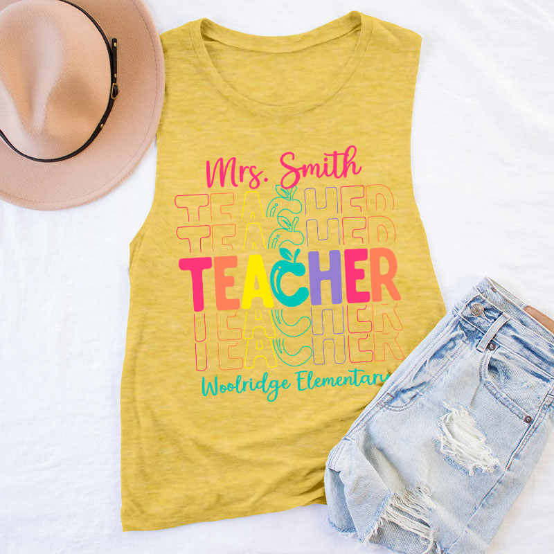 Personalized Colorful Apple Teacher Tank Top