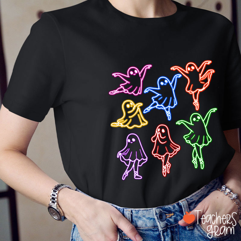 Neon Dancing Ghost Teacher T-Shirt