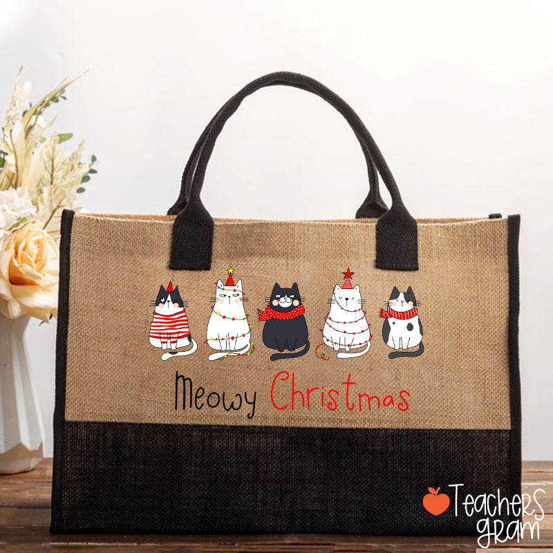 Meowy Christmas Teacher Cotton Tote Bag