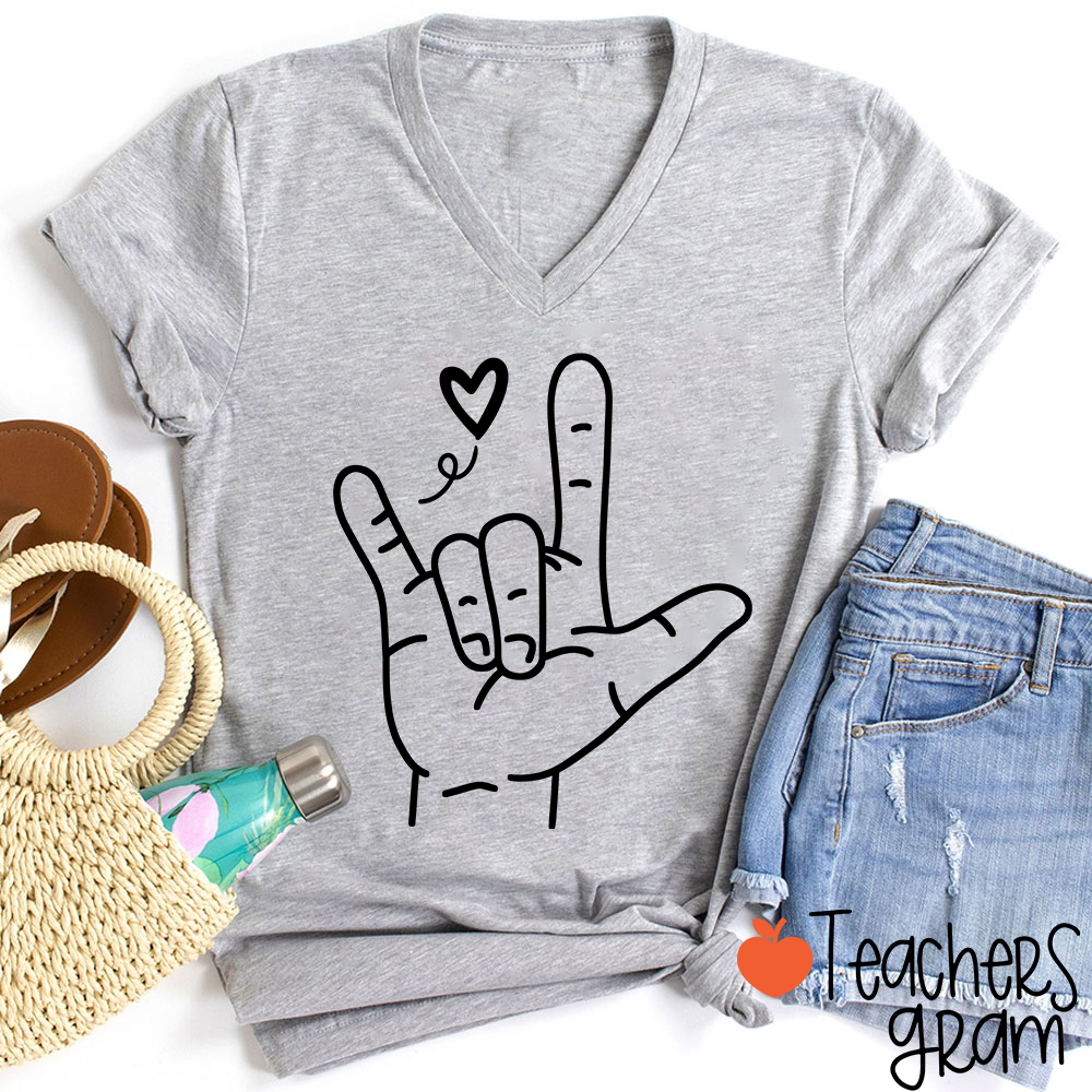 Sign Language Love Needs No Words Teacher Female V-Neck T-Shirt