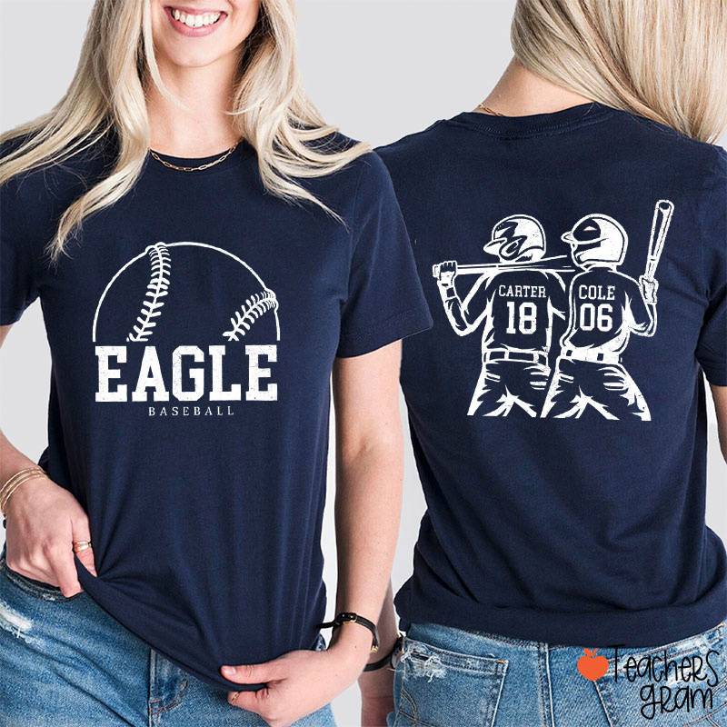 Personalized Baseball Team Retro Player Game Day Teacher Two Sided T-Shirt