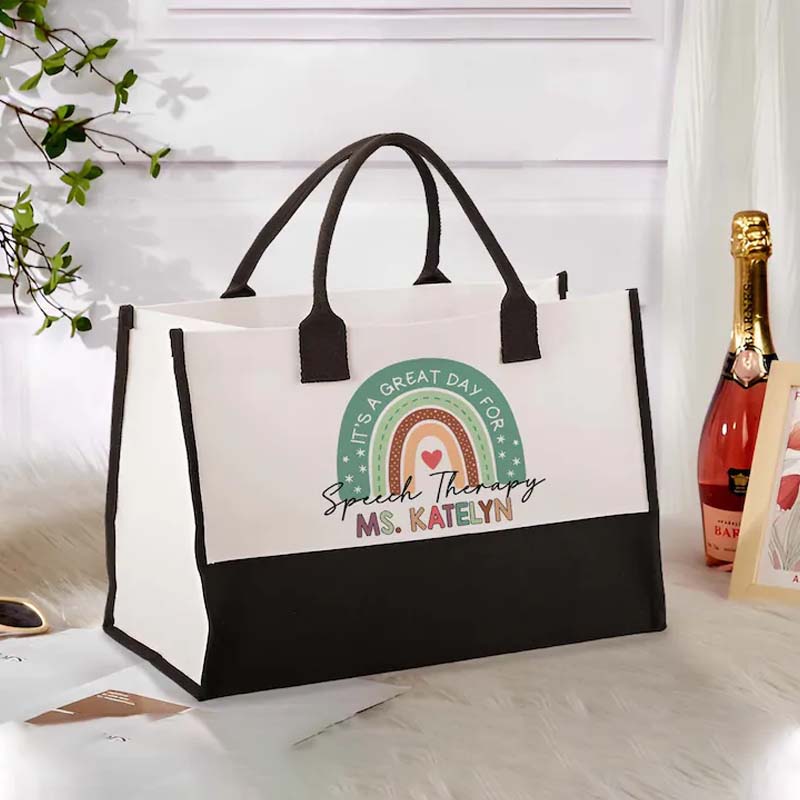 Personalized Name It's A Great Day For Teacher Cotton Tote Bag