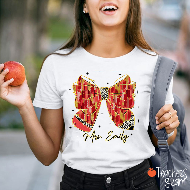 Personalized Name Bow Valentine's Day Teacher T-Shirt