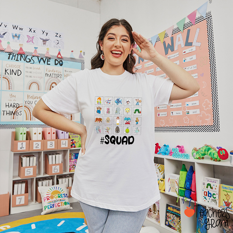 Personalized Hashtag Cartoon Character Teacher T-Shirt