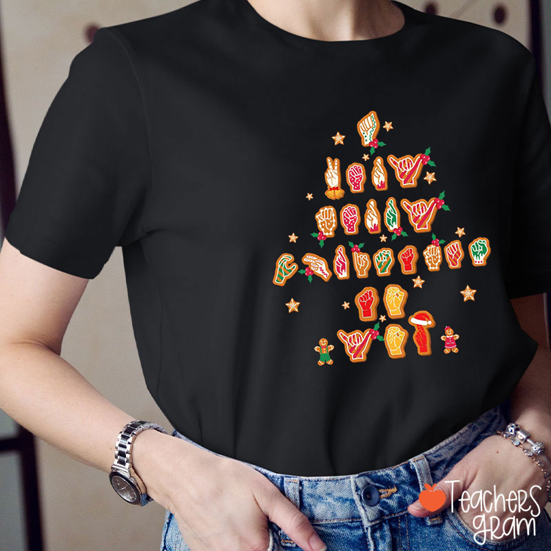 Gesture Christmas Tree Teacher T-Shirt