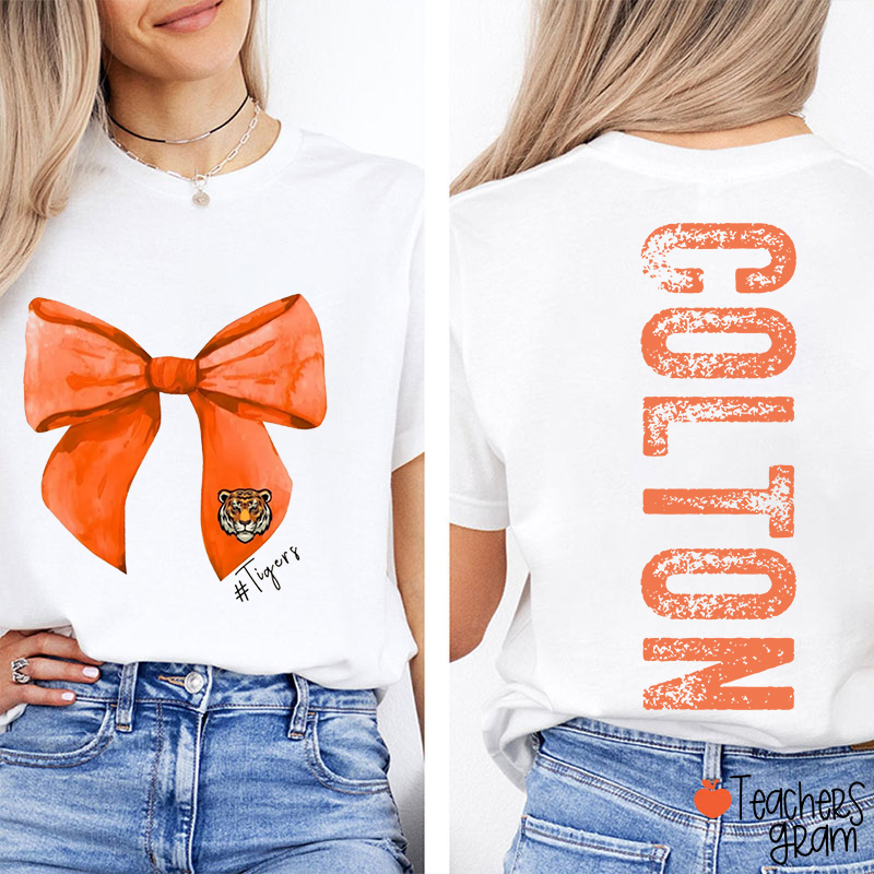 Personalized Mascot And Name Coquette Bow Favorite Team Teacher Two Sided T-Shirt