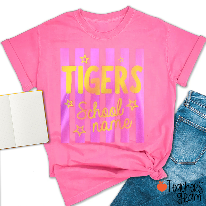 Personalized School Mascot Striped Teacher T-Shirt
