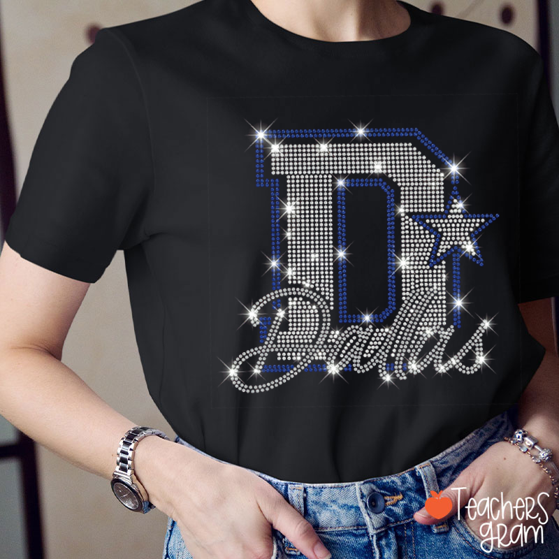 Personalized Mascot Rhinestone Star Letter Sport Teacher T‑Shirt