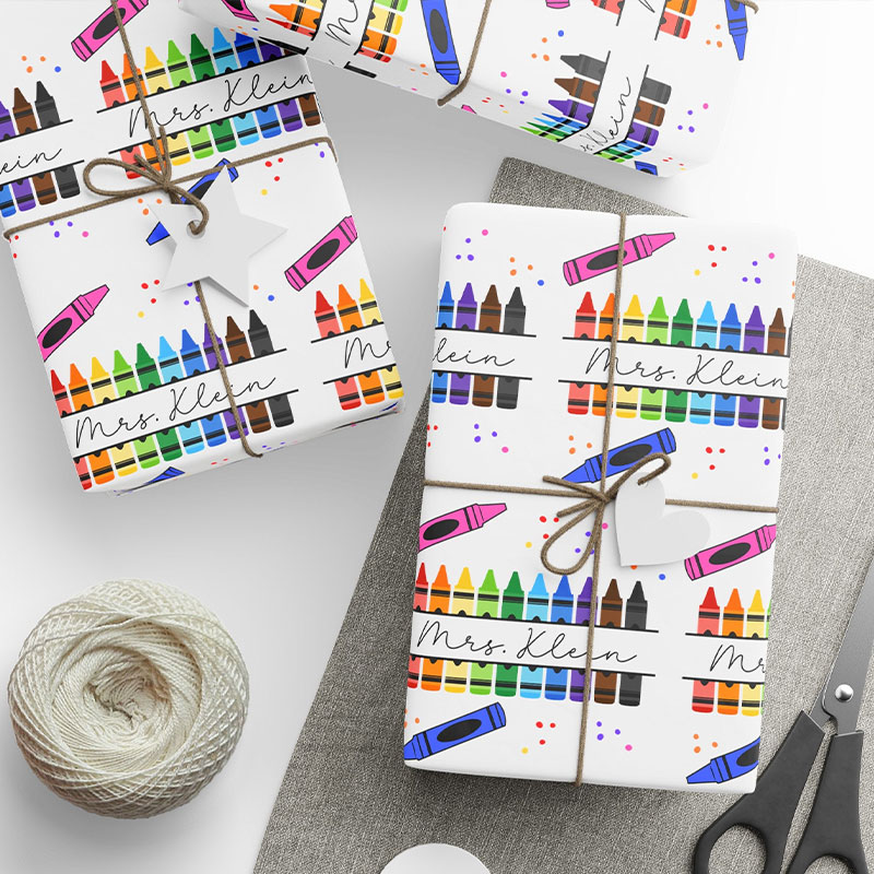 Personalized 5 Sheets Of Colorful Crayons Wrapping Paper