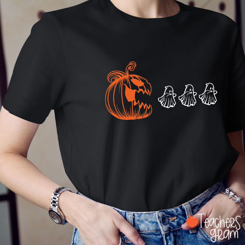 Pumpkin Eat Ghost Halloween Teacher T-Shirt