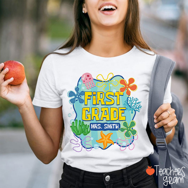 Personalized Grade And Name Flowers Teacher T-Shirt