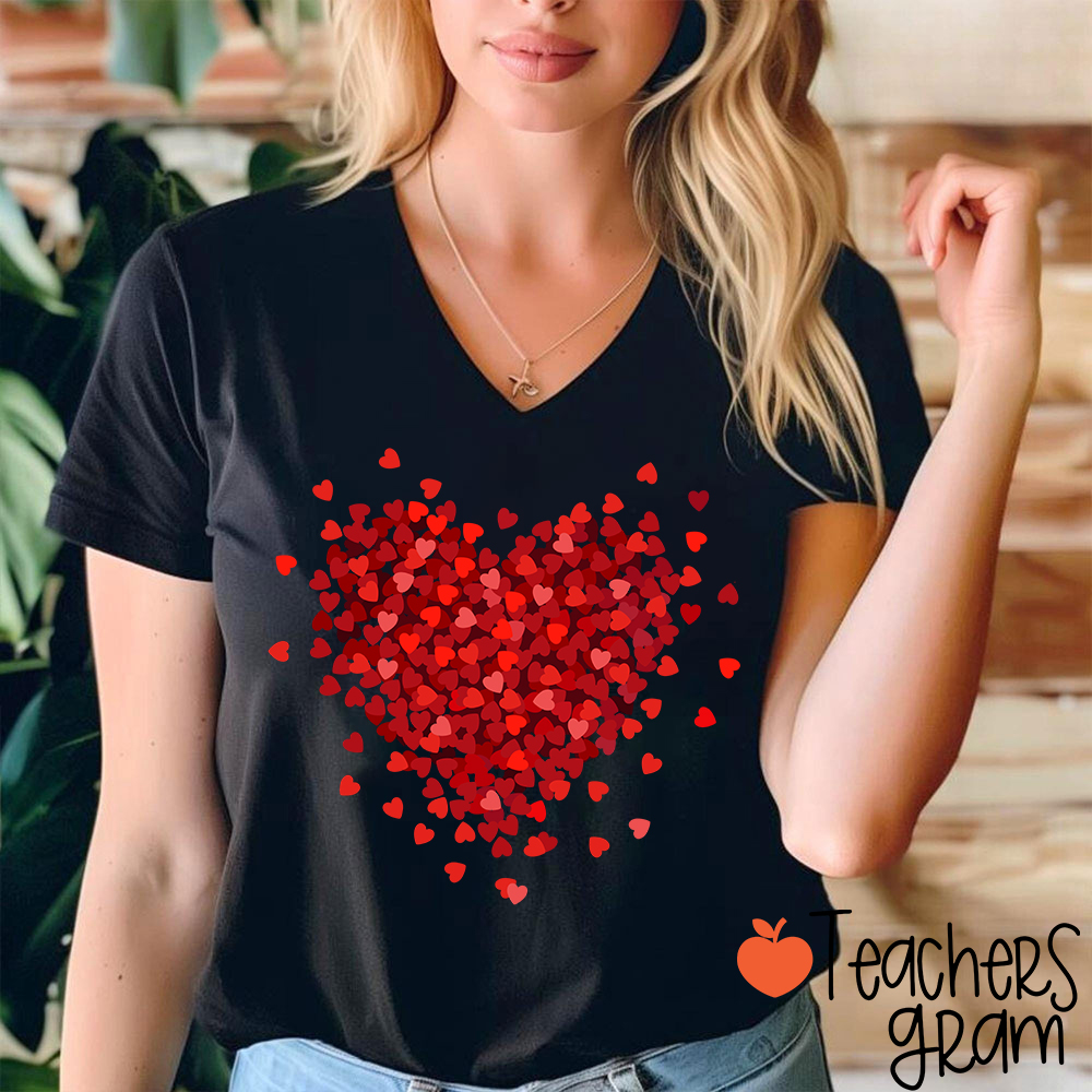 Let Love Fill Your Heart Teacher Female V-Neck T-Shirt