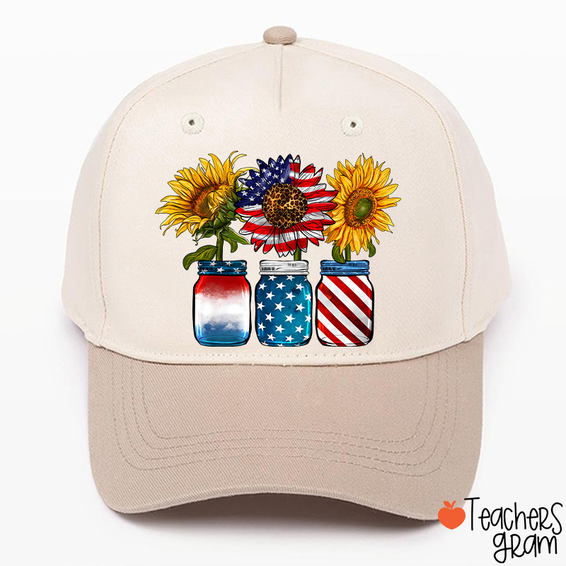 America Sunflower Teacher Baseball Cap