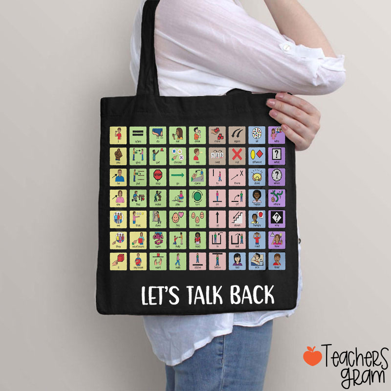 Let's Talk Back AAC Teacher Tote Bag