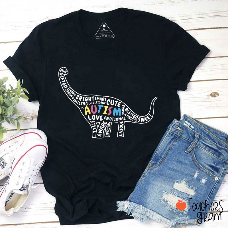 Autism Awareness Dinasour Teacher T-Shirt