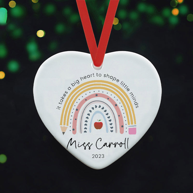 Personalized It Takes A Big Heart To Shape Little Minds Teacher Ceramic Christmas Ornament