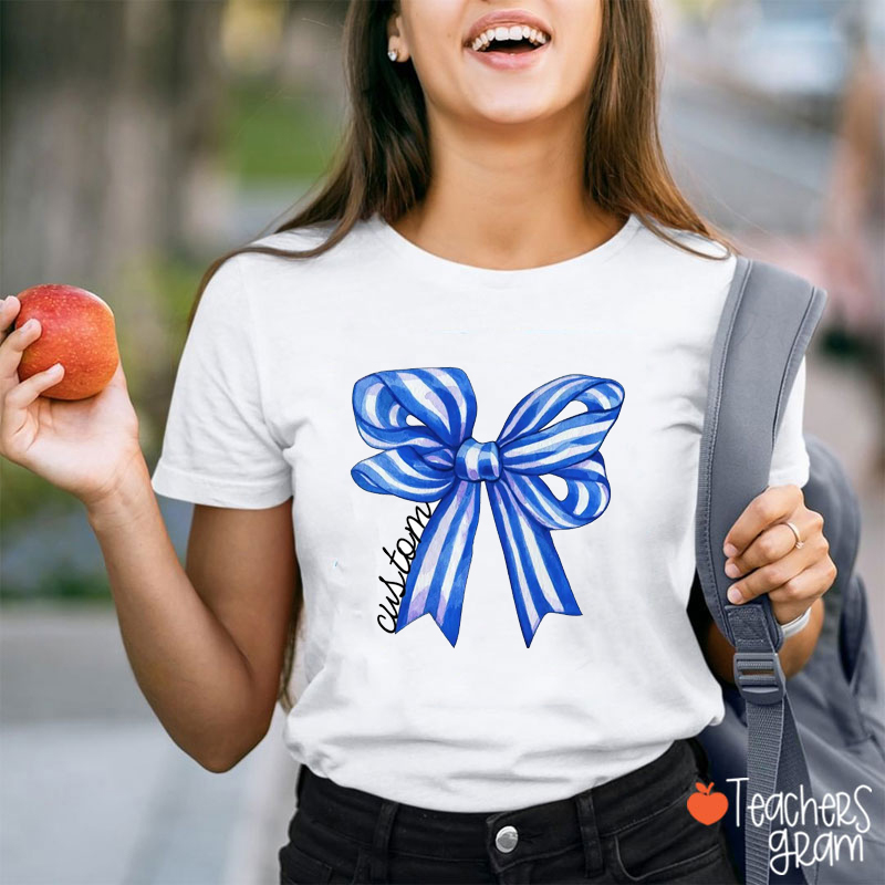 Personalized Mascot Striped Bow Teacher T-Shirt