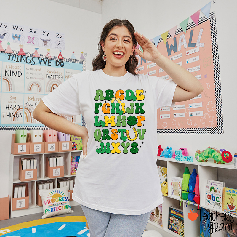 Alphabet Four Leaf Clover Teacher T-Shirt